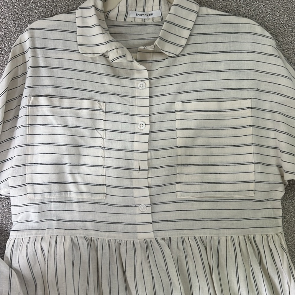 Emerson Fry SELMA LONG SLEEVE DRESS - IVORY HEMP STRIPE ORGANIC. Medium - Picture 7 of 7